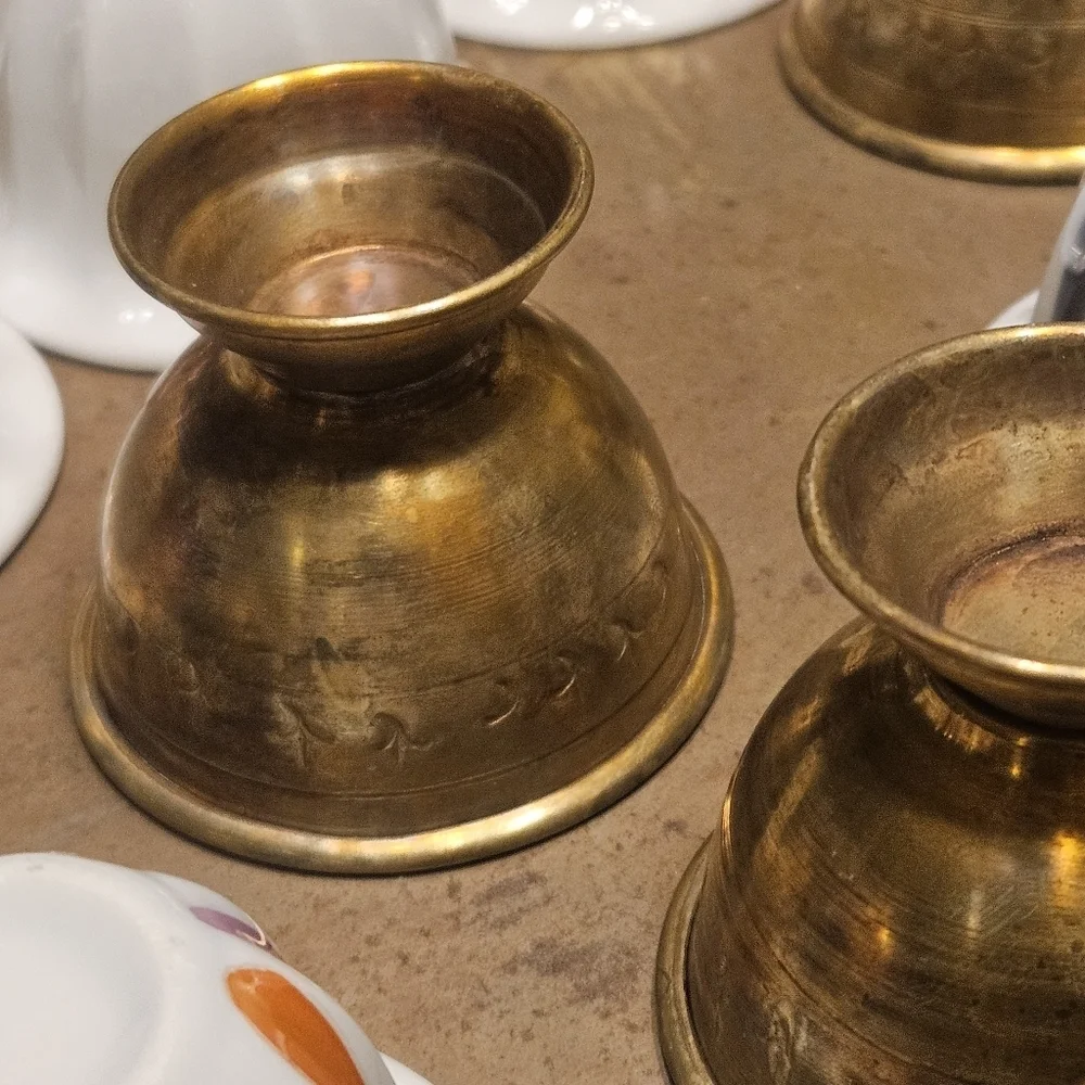 Brass Tea Set Arabian Jewish Coffee Pot Antique Set of 11 Cups w/ Tray Tea Pot